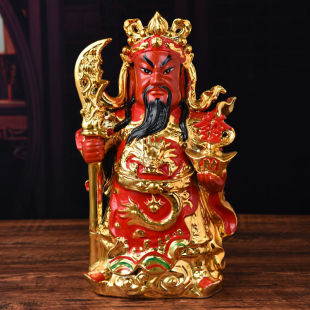 玄关关公像供奉l关公关二爷武财神关羽红脸桌面工艺品摆件