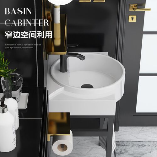 简约落地式立柱盆小户型洗脸盆卫生间洗手L盆带不锈钢支架洗漱台