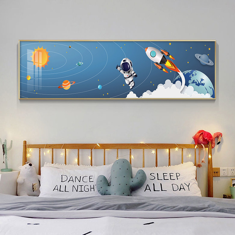 儿童房卧室床头画客厅装饰画现代挂画太空漫步抽象立体镶钻晶瓷画