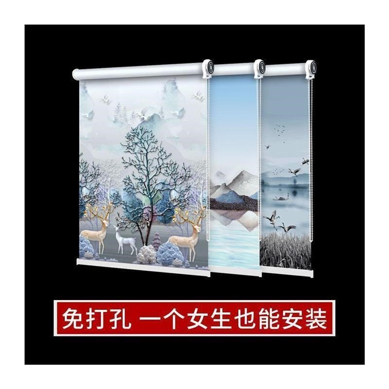 免打孔加厚卷帘窗帘升降手拉窗帘卧室厨房防水遮光遮阳化妆室定制