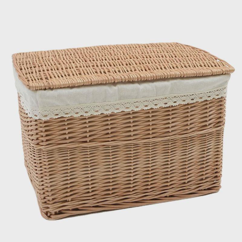 藤筐家居特大号藤编柳编田园带盖收纳筐脏衣篮篮子储物箱整理箱篓