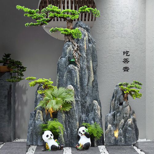大型假山流水喷泉茶室内玄关店铺酒店公司大堂装饰招财造景观摆件