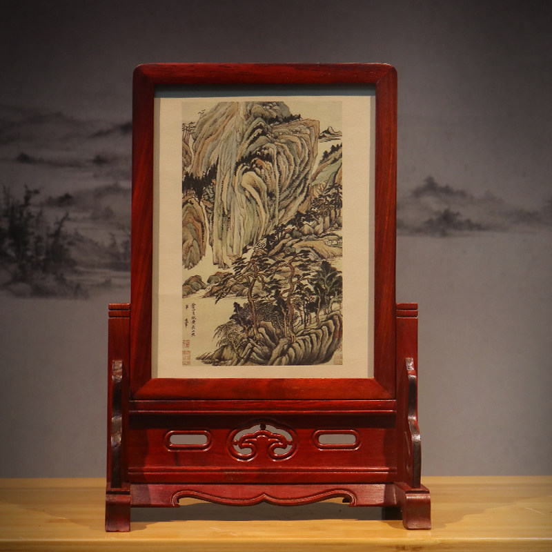 红木插屏文房四宝仿古风文玩明清书房实木画框相框架座Z屏台屏摆