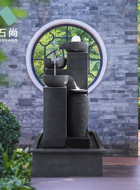 花岗岩水幕墙大型假山流水喷泉鱼池石雕摆L件室内摆设花园庭院水
