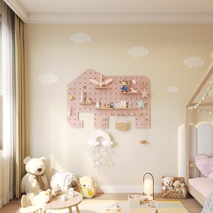 实木洞洞板置物架儿童房配件免打孔定制挂板造型墙木柜收纳遮丑