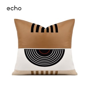 现代简约黑白橙色皮质绣花抱枕音乐主题儿童房样板间床头靠垫枕套