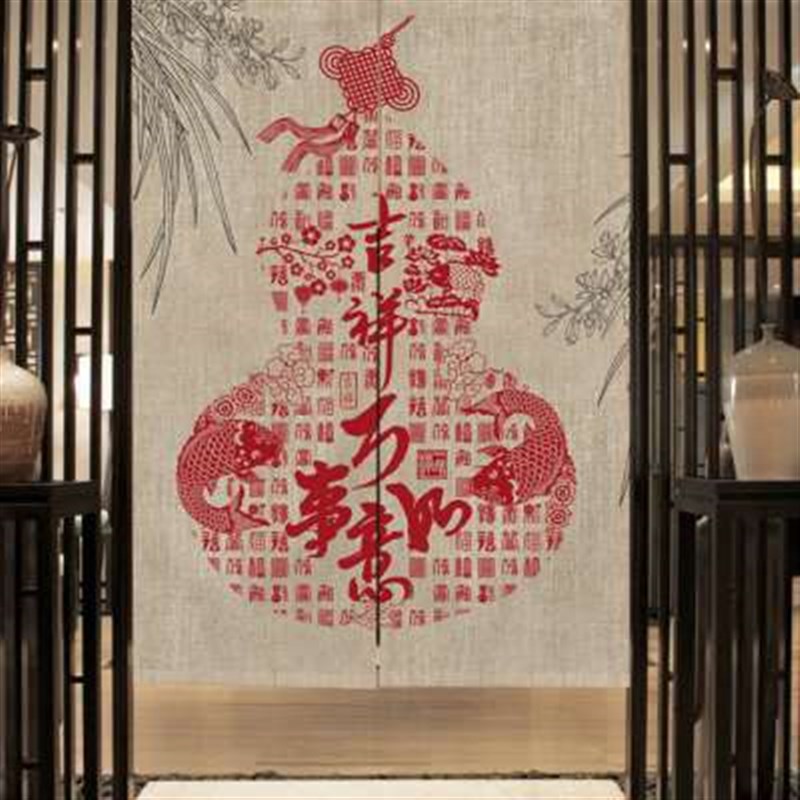 新款中式门帘隔断帘葫芦剪纸客厅装饰布帘卧室免打孔挂帘厕所遮挡