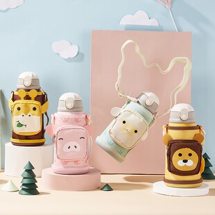 卡通儿童保温杯带吸管外出水壶男童D带吸管两用幼儿园方便携带女