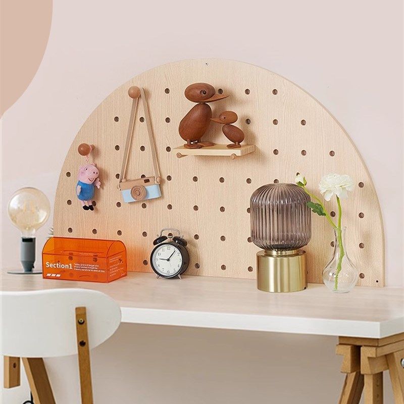 半圆形实木洞洞板桌面挂板书架 定制书房卧室床头书桌挂墙置物架,收纳整理,收纳洞洞板,淘宝优惠券,粉丝福利购,淘宝优惠卷