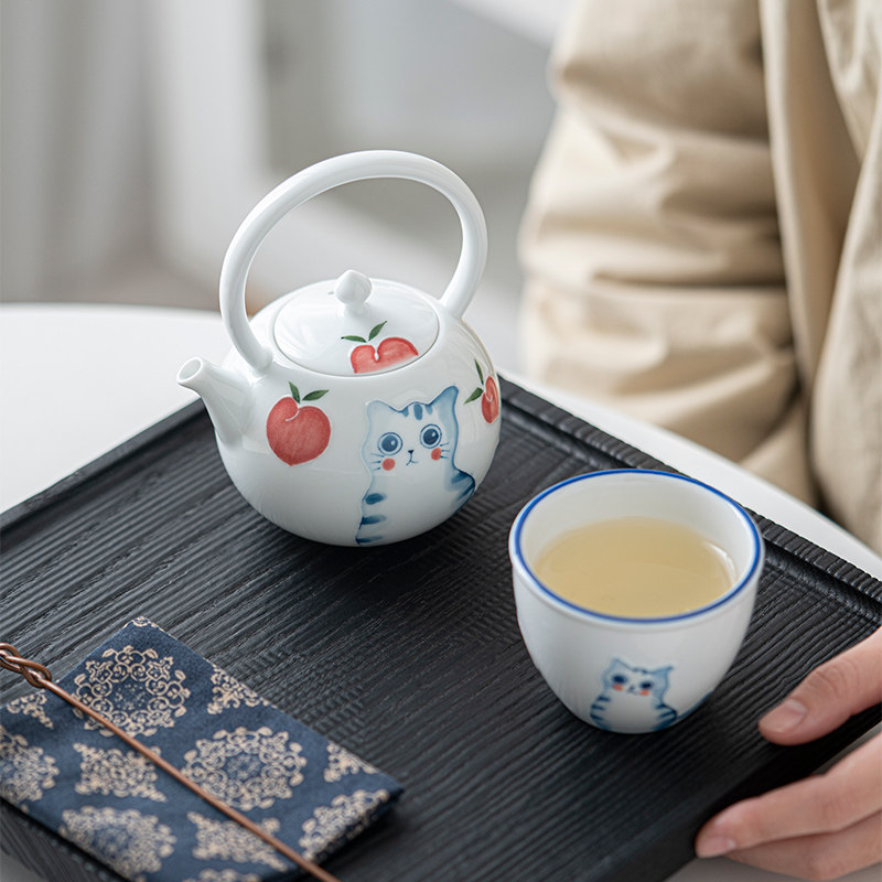 陶瓷茶壶泡茶家用白瓷茶具一壶一杯可爱女士陶瓷迷你小茶壶一人用