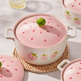 10寸汤碗家用2024新款大号带盖陶瓷双耳汤盆高颜值W大碗可爱泡面