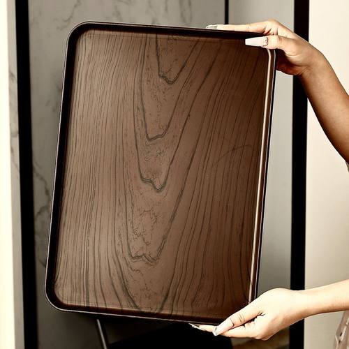 创意仿木纹托盘长方形家用水杯茶杯收纳茶盘塑料商用蛋糕甜品餐盘