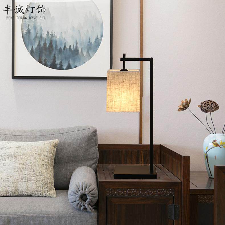 新中式台灯卧室床头灯复古布艺方形客厅台灯温馨中国风书房灯具
