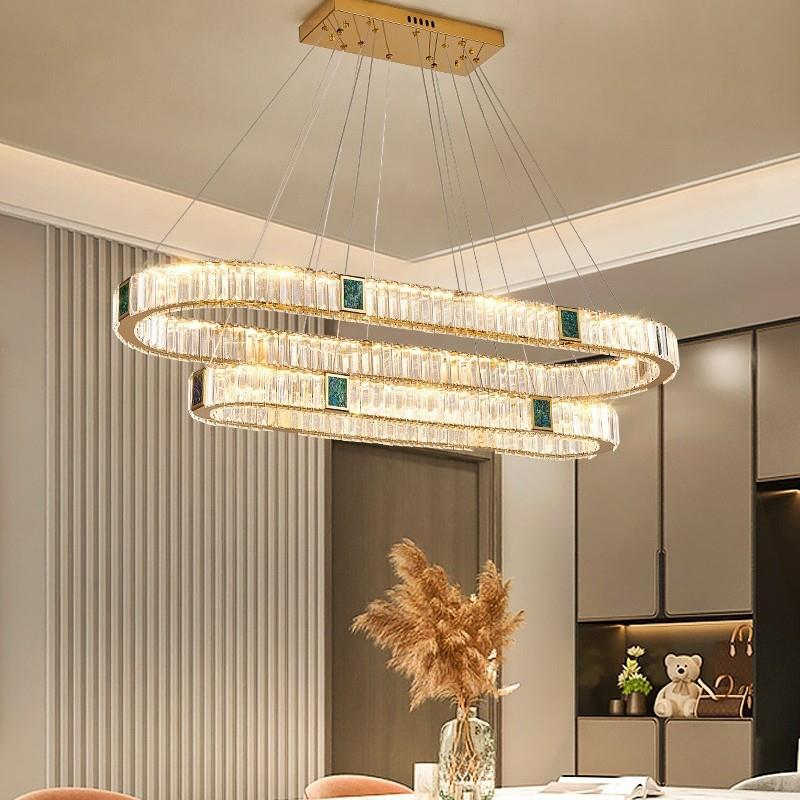 餐厅灯水晶吊灯现代轻奢简约家用饭厅咖啡厅吧台长条设计师款灯具