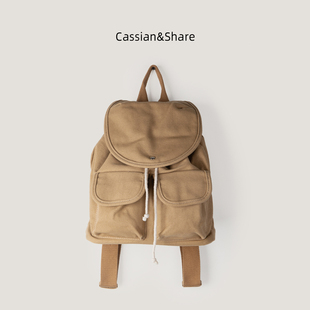 日韩新款背包女百搭通勤帆布包小众设计简约学生大容量书包双肩包