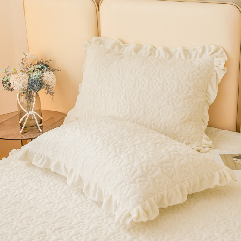 纯色花边牛奶e绒加厚夹棉加绒枕套一对装单人4874cm枕头芯内胆