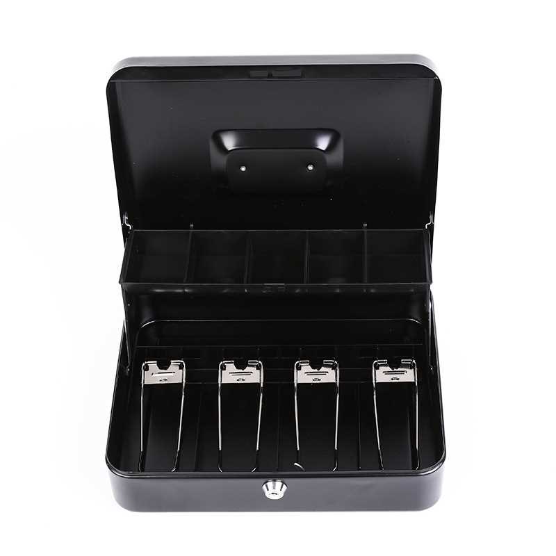 手提保险箱带锁金属零钱收纳收银箱 钥匙盒P便携双层收银零钱箱