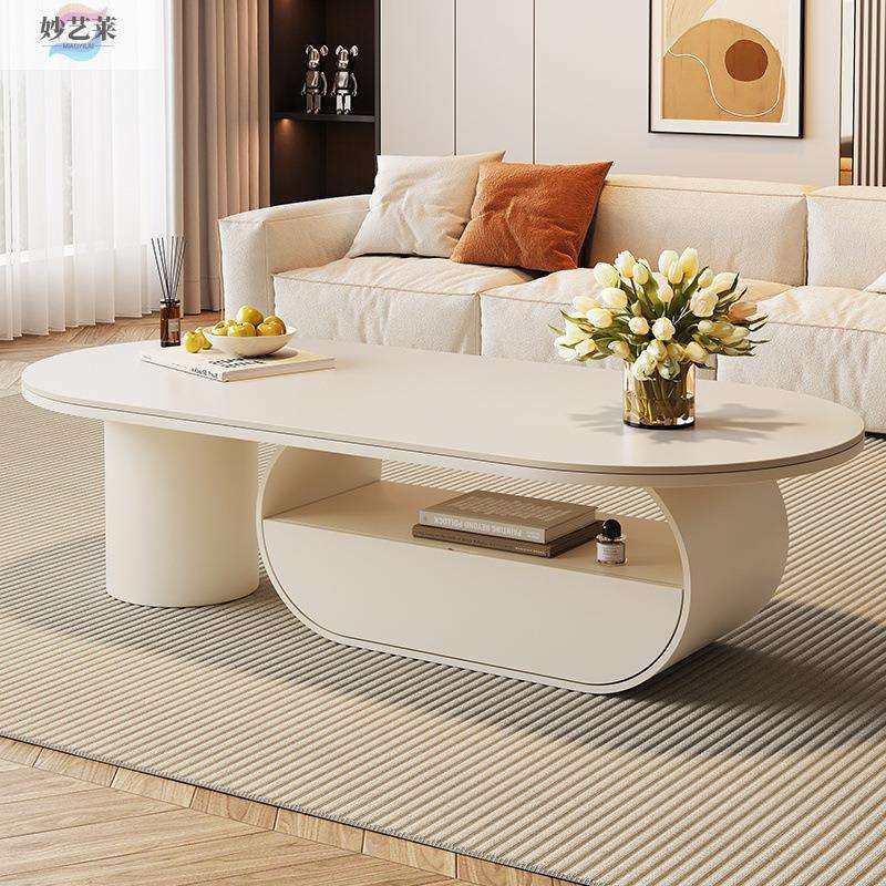 椭圆形时尚创意岩板茶几客厅新款家用抽屉环保茶几电视柜套装组合