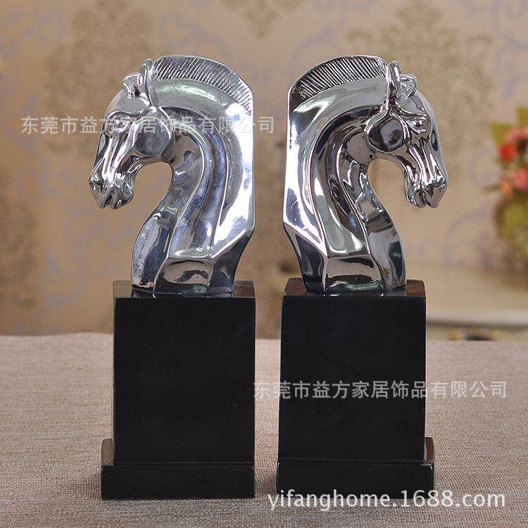 欧式 树脂工艺品 创意摆件送礼 电镀马头书靠书挡书立 样板房
