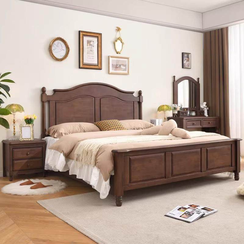 美式乡村实木床现代简约主卧1.8米轻奢双人床小户型高箱储物家具