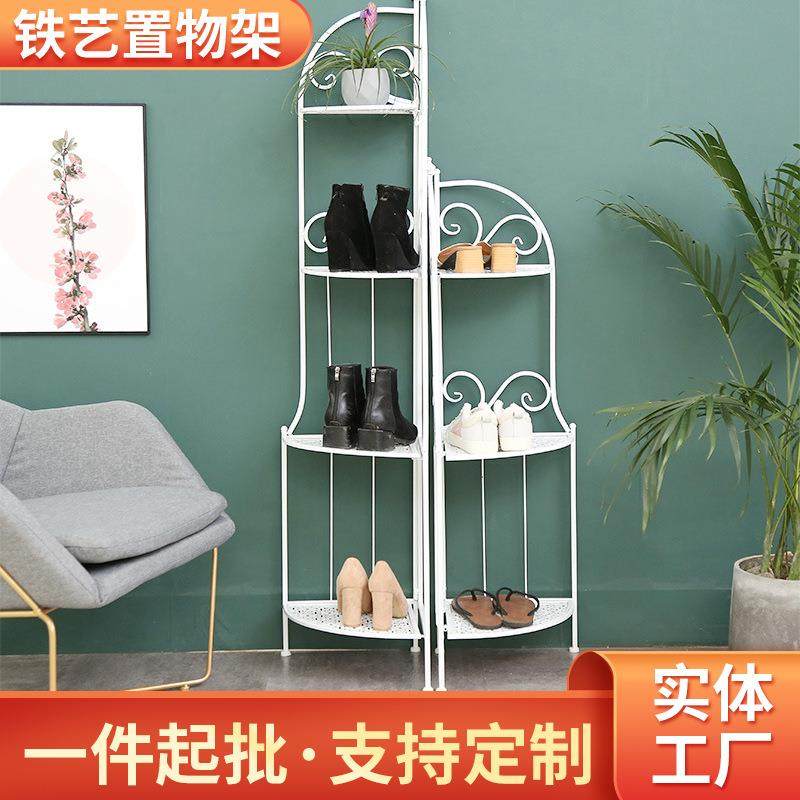 小清新家用客厅收纳架咖啡厅装饰书架子北欧白色铁艺三角置物架