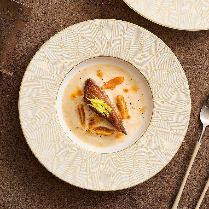 陶瓷华丽金黄西餐盘仪式感餐具家用早餐盘沙拉盘子菜盘宽边汤盘碟,标准件/零部件/工业耗材,车间地垫,淘宝优惠券,粉丝福利购,淘宝优惠卷