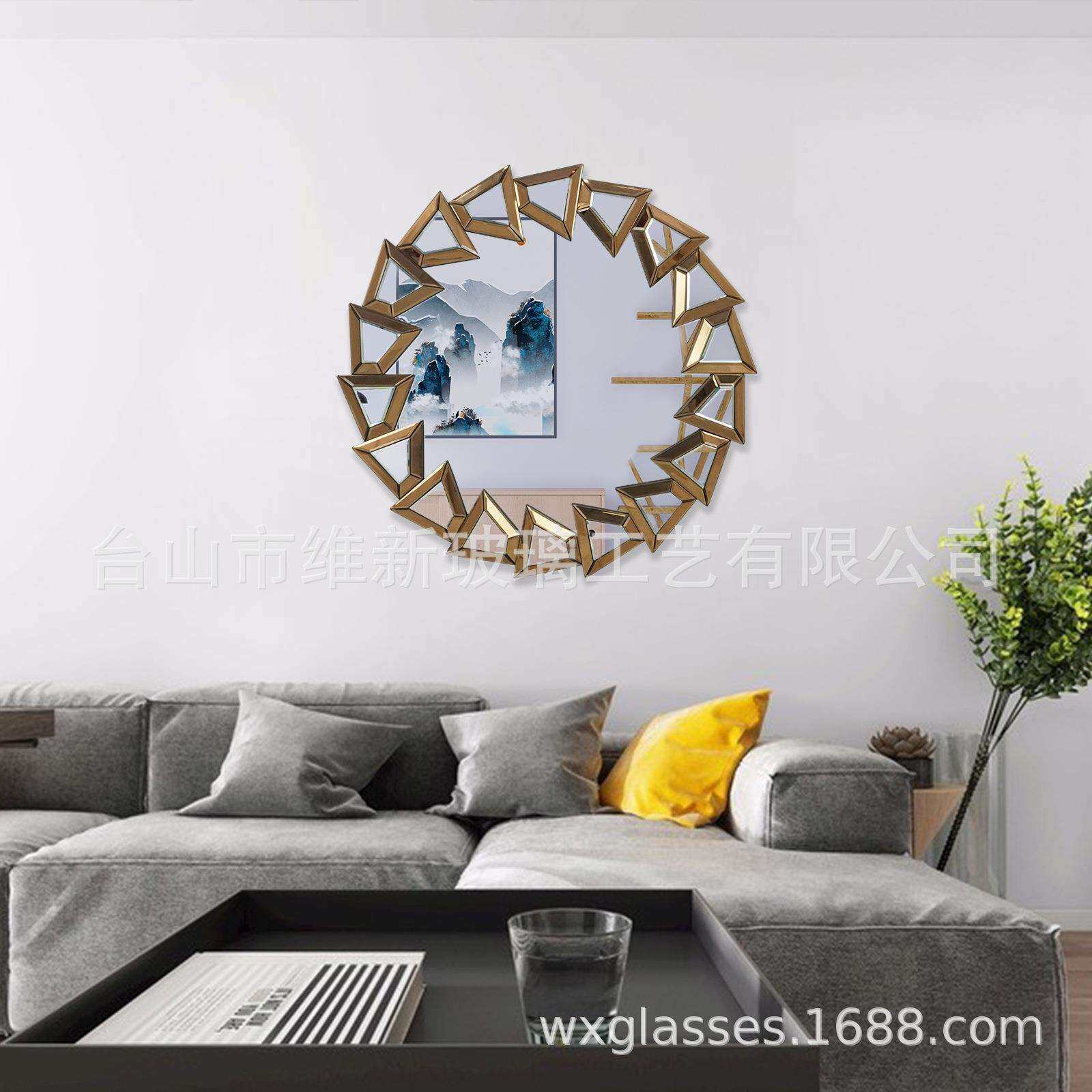 威尼斯挂镜水晶装饰镜客厅壁镜玻璃镜面家具玄关台镜太阳形银茶镜