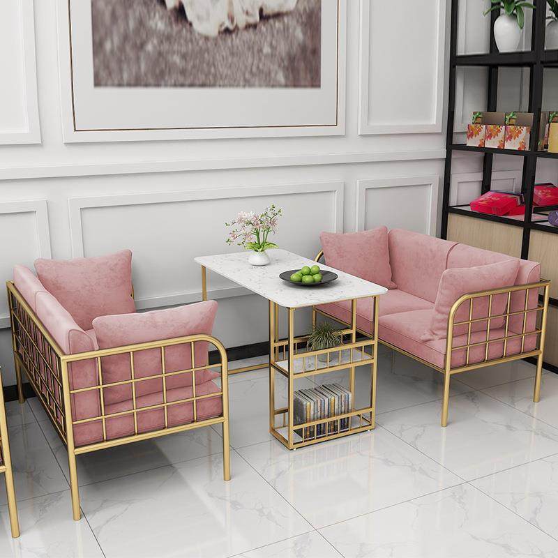 北欧网红奶茶店布艺沙发甜品店餐厅餐桌椅组合咖啡厅卡座沙发