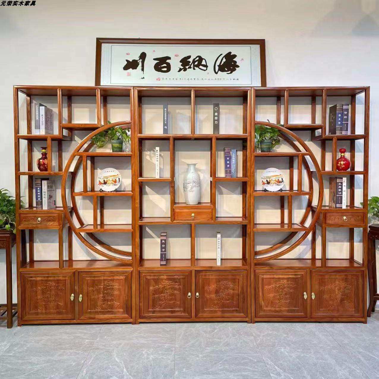 老船木博古架展示柜实木中式隔断简约现代置物架茶室多宝阁书架子