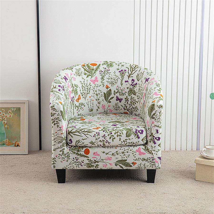 跨境欧式印花加厚分片式半圆单人沙发套网吧酒店咖啡厅沙发椅套罩