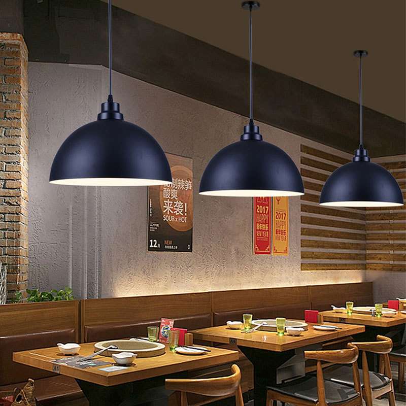 单头火锅店锅盖黑色复古铁艺餐厅灯罩现代简约吧台工业风餐厅吊灯