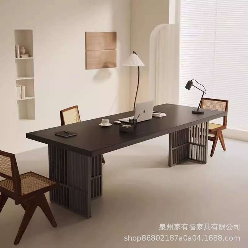黑色实木会议桌长桌子工作桌办公台创意设计师洽谈桌书桌桌电脑桌