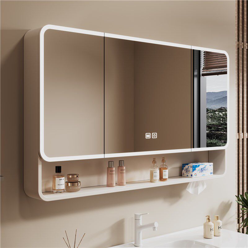 加厚太空铝半封镜柜美妆收纳智能带E灯卫生间置物架洗漱台储物柜