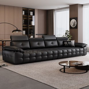 恒社头层真皮沙发意式 极简t钢琴键客厅家用小户型现代简约直排贵