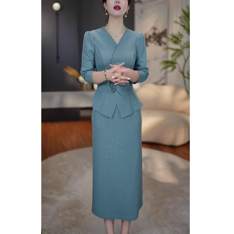 气质名媛两件套连衣裙女2026年春秋新款贵夫人妈妈半身裙显瘦套装