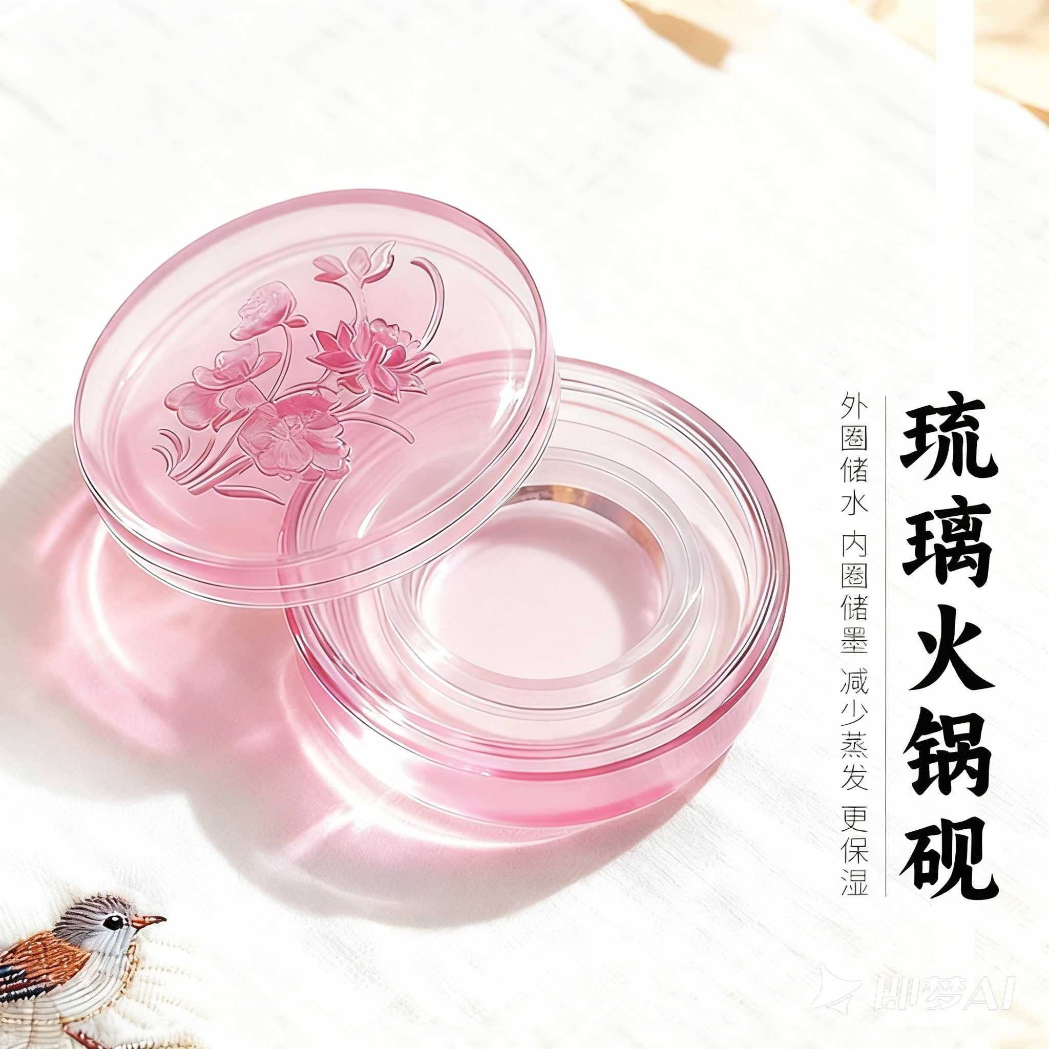 竞雅琉璃火锅砚带盖墨盒墨池墨盘