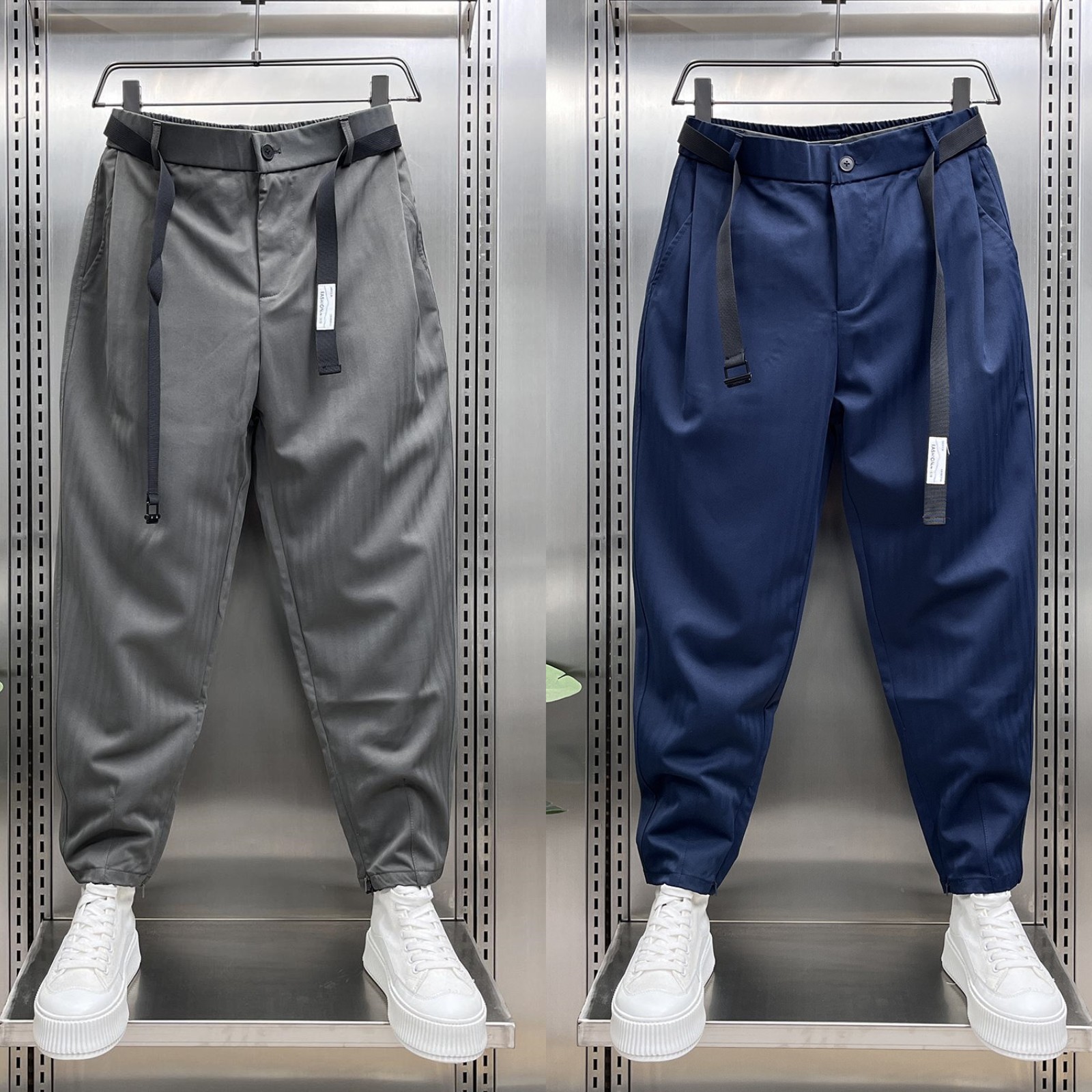 新款小西裤夏季男高级感时尚纯色百搭腰带裤子商务休闲宽松九分裤