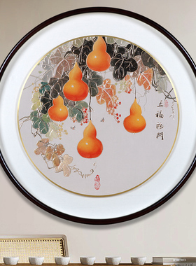 手工五福临门葫芦入户玄关装饰画高档走廊过道立体挂画新款铜雕画