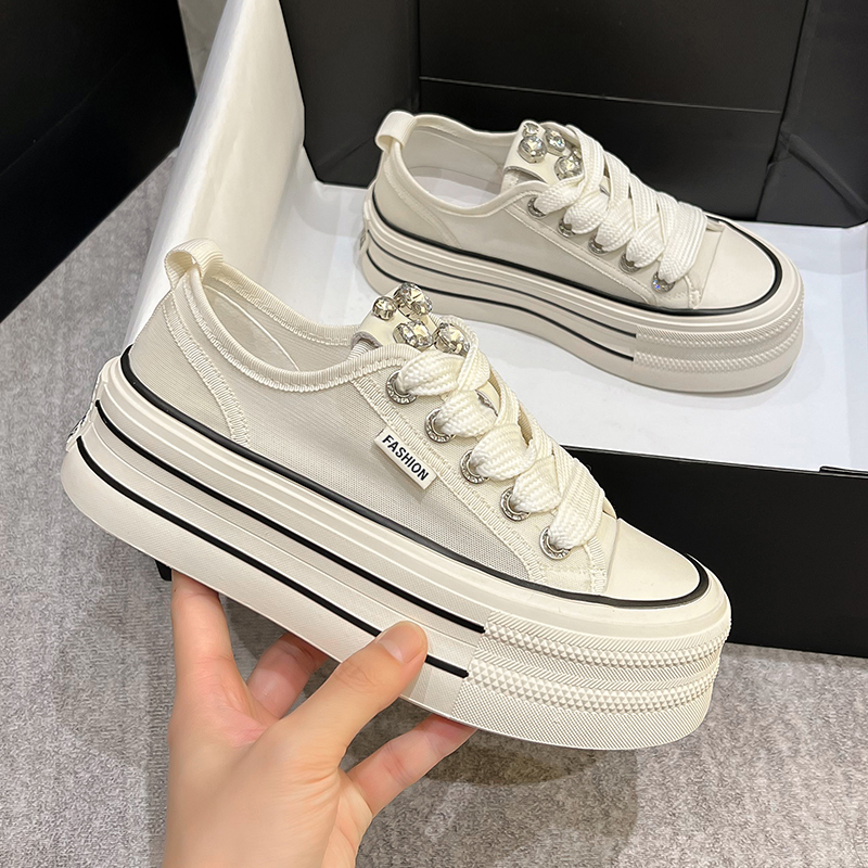 厚底帆布鞋女2024年新款夏季网面透气小白鞋百搭爆款松糕休闲板鞋