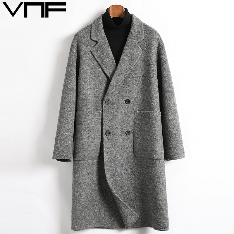 2024冬季新款双面羊毛大衣男中长款双排扣韩版无羊绒呢子外套宽松