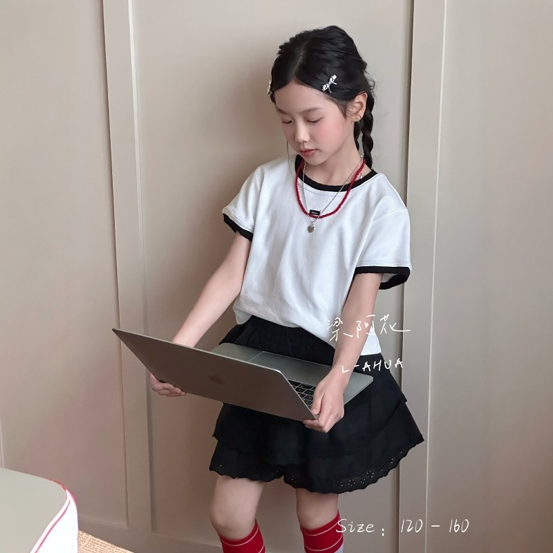 韩版童装2025夏女童撞色拼接短袖T恤打底衫儿童公主裙蛋糕裙裤裙
