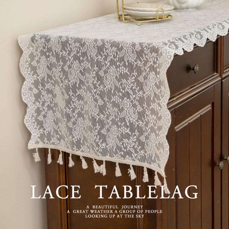 蕾丝餐边柜盖布家用长条桌旗餐桌布美式田园长桌装饰鞋柜防尘盖巾