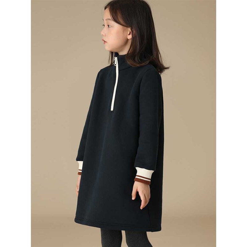 童装秋冬季新品女童拉链立领加绒加厚保暖运动宽松卫衣连衣裙简约