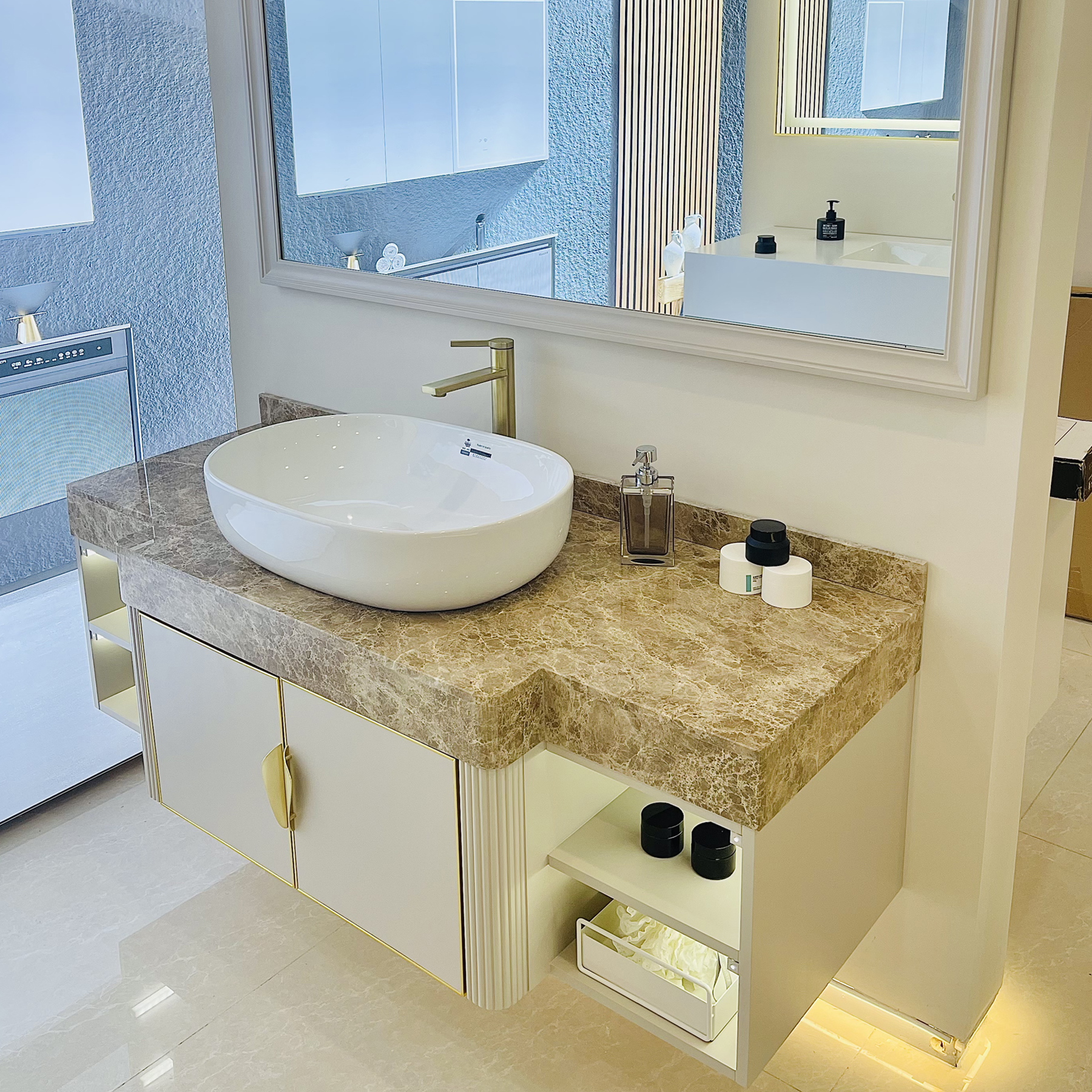 天然大理石台上盆浴室柜法式轻奢风卫生间实木洗漱台定制洗手脸池