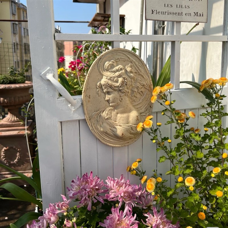 做旧庭院露台墙饰户外园艺装饰挂件米白美女壁挂铸铁墙花园杂货