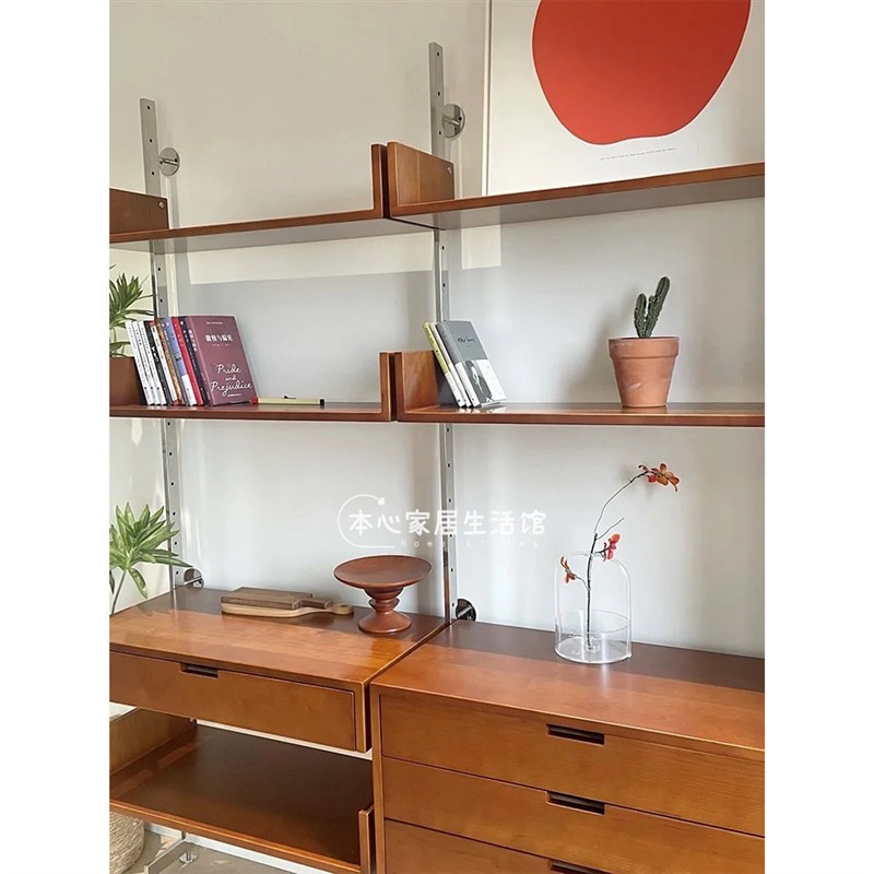 落地组合展示架中古系统置物架多功能储物架开放式收纳架实木书架