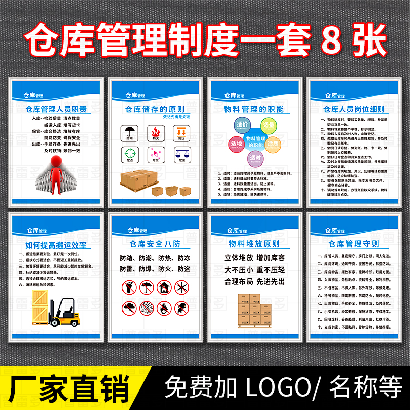 仓库管理制度牌仓储安全管理标语 库房八防工厂仓库管理人员岗位