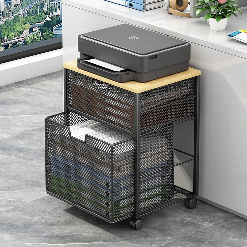 桌边收纳置物架办公桌文件收纳架桌下移动书架简易落地带轮小推车