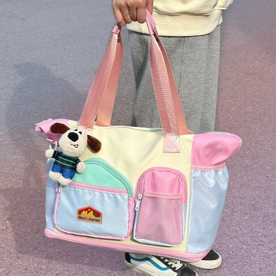 撞色短途旅行包可套拉杆箱外出女轻便高颜值大容量旅游手提行李袋