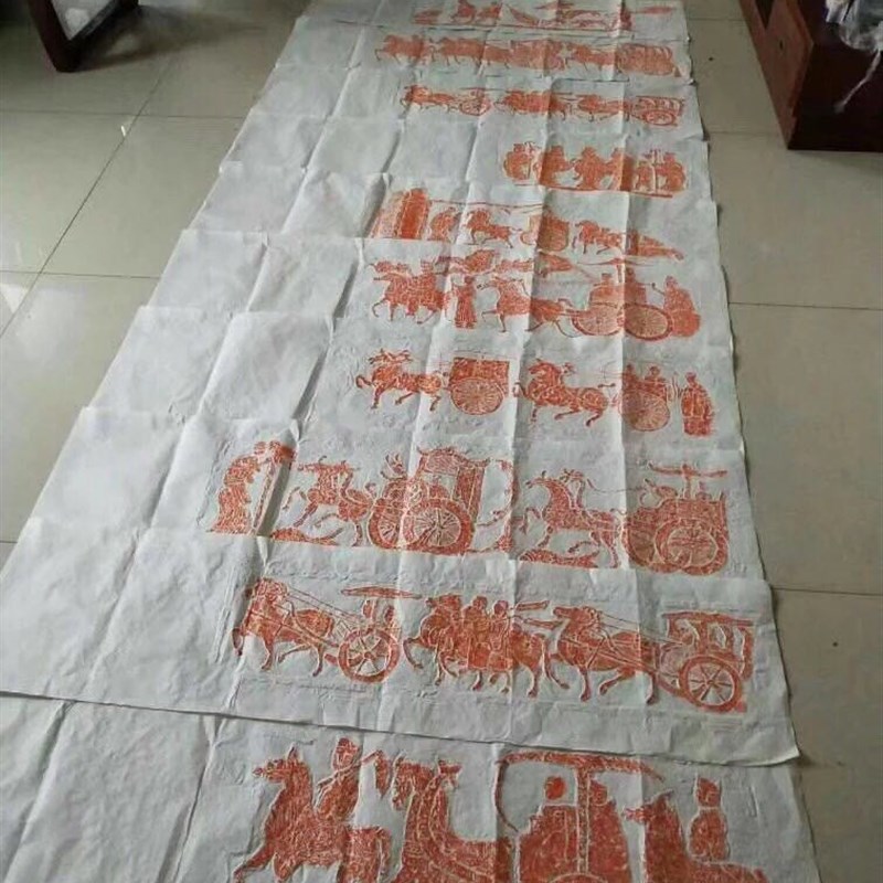 10张汉画像石拓片汉车马出行图拓片每张136乘34厘米一套10张朱墨